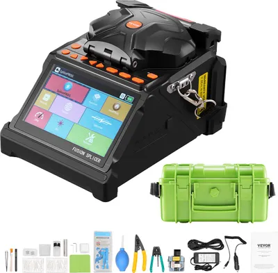 Produktbild von VEVOR Glasfaser Spleißgerät, 6 Motoren, Kern- & Mantelausrichtung, mit 6 s schnellem Spleißen & 13 s Aufheizzeit, 5-Zoll-LCD-Bildschirm, 3-in-1-Faserhalter, 7800 mAh Akku für SM MM DS NZDS-Fasern