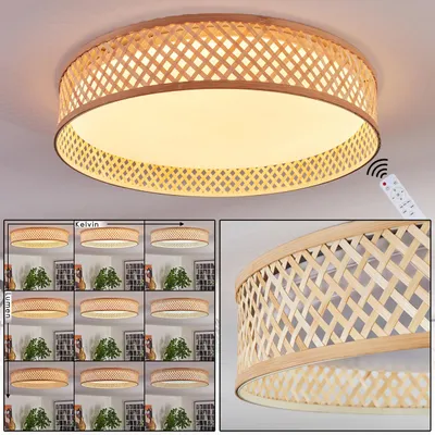 Produktbild von Barcellona Deckenlampe im Boho-Design aus Metall/Bambus/Kunststoff in Weiß/Natur