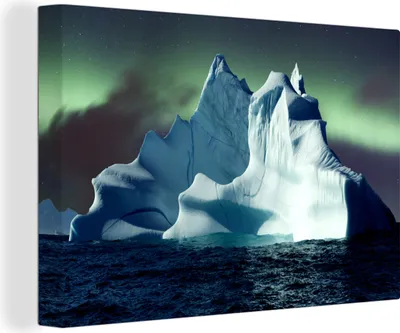 Produktbild von OneMillionCanvasses® - Leinwandbilder - 140x90 cm, Nordlicht über Eisbergen, Wandbilder Kunstdruck Wanddekoration