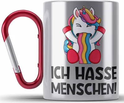 Produktbild von Trendation - Ich Hasse Menschen Edelstahl Tasse Karabinern Edelstahl Tasse Karabiner Becher Karabiner Edelstahl Tasse Karabiner Edelstahl Einhorn Lustig Spruch Geschenk Frauen Männer (Rot)