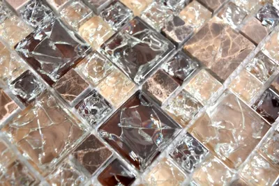 Produktbild von Handmuster Mosaikfliese Transluzent dunkelbraun Kombination Glasmosaik Crystal Stein emperador dunkel MOS87-K1455_m