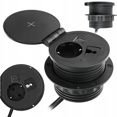 Produktbild von Spacetronik Runde Tischsteckdose mit 2xUSB und Schuko Schwarz