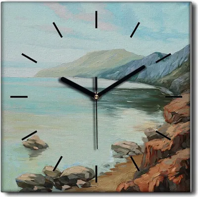Produktbild von Coloray Uhr auf Leinwand 30x30 cm Wand Uhr Dekoration Wohnzimmer Segeltuch schwarze Hände -Berge im Morgenmeer
