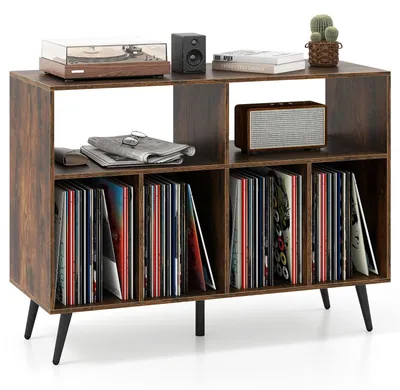 Plattenspieler-Ständer 3-stufig, Vinyl-Aufbewahrung, 100x40x74,5 cm, Braun