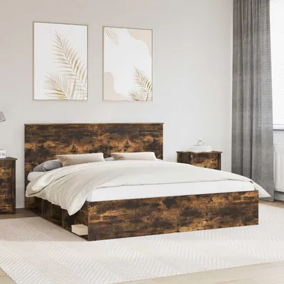 Zdjęcie produktu dla Maison Exclusive - Rama łóżka z dębu dymionego, wymiar 200 x 200 cm, wykonana z litego drewna sosnowego