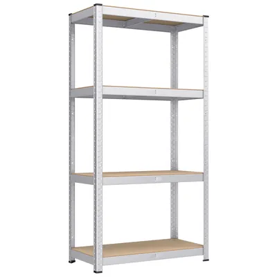 Obrázek produktu pro SONGMICS Úložný regál, 160 x 80 x 40 cm, nosnost do 520 kg, 4 nastavitelné police, police pro vysoké zatížení, sklepní police, kovová police, zásuvná police, dílenská police, sklep, garáž, stříbrná světle hnědá, GLR044E01