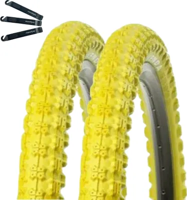Image de Lot promotionnel / 2 pneus de vélo BMX Kenda K-51 jaunes 58-406 (20 x 2,25) avec démonte-pneus maxxi4you inclus