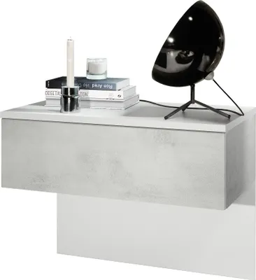 Produktbild von Vladon Nachttisch Sleep,  Germany, Nachttischschrank mit Schublade zur Wandmontage, Weiß matt/Beton Oxid-Optik (60 x 46 x 35 cm)