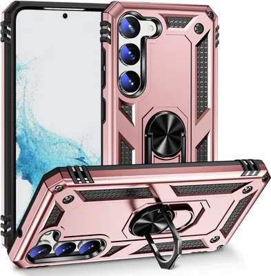 Produktbild von Schutzhülle für Samsung Galaxy S23, Dual Layer Robust Militäre Fallschutz Hülle mit Ringhalterung Ständer Roségold