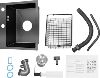 Immagine prodotto di Set lavello da cucina - Doppia vasca - Acciaio inox - Con rubinetto - 2 fori - Da incasso