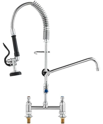 Productafbeelding van VEVOR Commerciële keukenmengkraan met uittrekbare voorspoelfunctie, 66 cm hoog, 203 mm afstand tot het midden, 305 mm zwenkbare uitloop, messing keukenmengkraan voor opbouwmontage, geschikt voor spoelbakken met 1/2/3 bakken, zilverkleurig