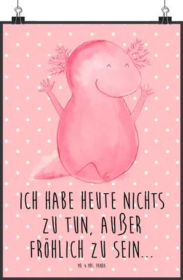 Produktbild von Mr. & Mrs. Panda Bild Axolotl Hurra DIN A2 - Rot Pastell - Geschenk, wanddeko, Wandbild, drucke, Motivation, Schwanzlurch, Fröhlich, Spaß, Wanddekoration, Plakat