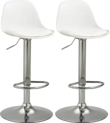 Produktbild von 2er-Set Barhocker Drehstühle bis 120kg mit Lehne höhenverstellbar für Bartheke in Weiß Kunstleder und Stahl 40x42x82-104 cm