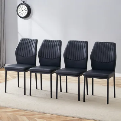Produktbild von Esszimmerstuhl 4er-Set, PolyurethanRückenlehne m. Prägung, Metallbeine, Leicht-Luxus (Black)