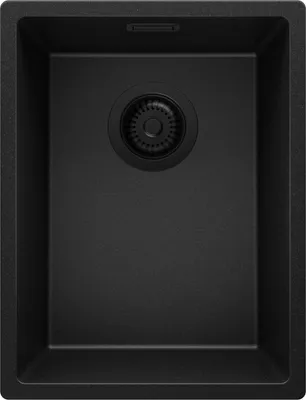 Produktbild von PRIMAGRAN Spülbecken Alles Schwarz 36x47cm, Granitspüle 1 Becken + Ablauf-Set, Küchenspüle ab 40er Unterschrank - London Slim