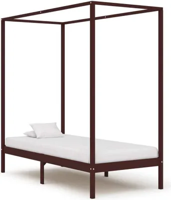 Produktbild von Himmelbett-Gestell Dunkelbraun Massivholz Kiefer 90 x 200 cm