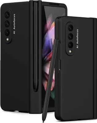 Immagine prodotto di Custodia per Galaxy Z Fold 3 5G, PC rigido con protezione della cerniera e supporto per penna, con protezione dello schermo nero