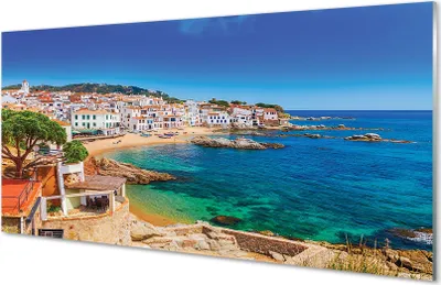 Produktbild von Glasbilder 120x60 Wandkunst Spanien Strand Stadt Küste