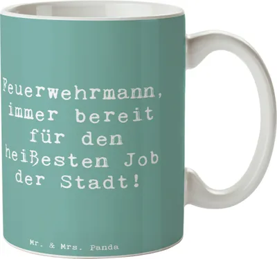 Produktbild von Mr. & Mrs. Panda Teetasse Spruch Feuerwehrmann Held - Meeresbrise - Geschenk, Berufsliebe, Helden, Tasse, Berufe, Beruf, Engagement, Berufsprodukte, mutige Seelen, Pott