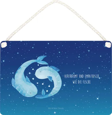 Produktbild von Mr. & Mrs. Panda Holzschild Sternzeichen Fische DIN A4 - Sternenhimmel Blau - Geschenk, Schild, Geburtstag März, Sternbild, holzbild, Fisch, wandtafel, Wandbild Holz