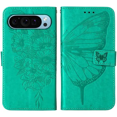 Produktbild von Mobigear Butterfly  Google Pixel 9 Hülle Klapphülle Geldbörse - Grün