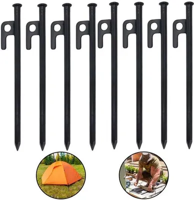 Immagine prodotto di Ibenzoa® Set da 8 pezzi: picchetti per tende e ganci in metallo da 20 cm, colore nero – acciaio per campeggio, gazebo e giardino