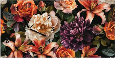 Produktbild von Wanduhr aus Glas mit Motiv Blumenpracht- 60 x 30 cm - inkl. Aufhängesystem