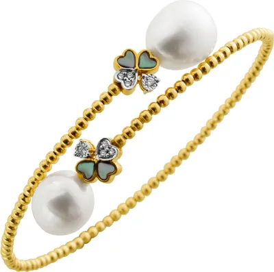 Produktbild von Perlen Armreif Gold 585 14K Natur Diamanten 0.15ct Süßwasserperlen 99