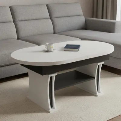 Produktbild von Design Couchtisch DA-130 oval 130 - 170cm ausziehbar höhenverstellbar mit Ablage