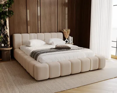 Produktbild von Polsterbett 160x200 cm Bolonia mit Bettkasten, Metall-Lattenrost - Doppelbett 160 x 200 Beige (Komodo 11)