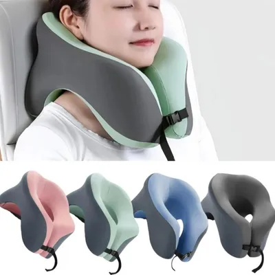 Produktbild von STUNQ® U-förmiges Reise-Nackenkissen mit Memory-Schaum – Ergonomisches Kopfstützen-Kissen für Auto, Flugzeug, Büro und Nickerchen