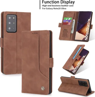 Image de Étui en cuirPolyuréthanerétro pour Samsung Galaxy Note 20 Ultra 5G Étui design avec porte-cartes et support Marron