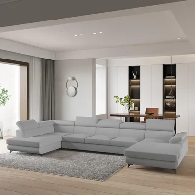 Produktbild von Masseno Ecksofa MONTIVA mit Schlaffunktion U-Form, Sofa mit Bettkasten, Wohnzimmersofa, Couch, Soffa, Bettsofa, Couchgarnitur- Hellgrau, QUELLE 83
