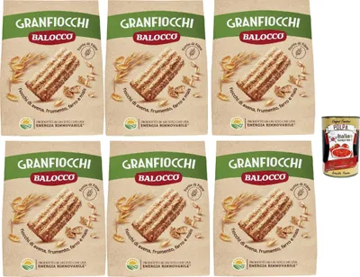 Produktbild von Balocco Granfiocchi Biscotti Integrali Vollkornkekse Kekse Biscuits mit Vollkorn Getreideflocken und mit braunen Zucker Körnern 6x 700g + Italian Gourmet polpa 400g