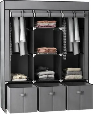 Produktbild von Garderobe Faltbar Stoffschrank, Faltschrank Mit Reißverschluss, Vliesstoff, Dunkelgrau, 125X43X162,5Cm