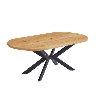 Image de HOME DELUXE Salle à manger Ovale Extensible AVENTI incl. pied étoile 160x100 cm Light Oak NODA Tissu Gris / Marron 8x