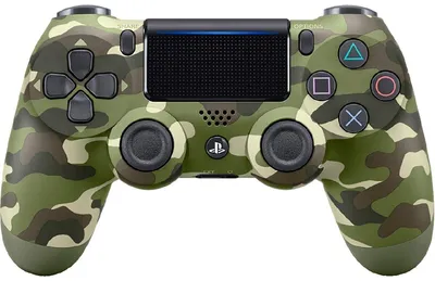 A camouflage-patterned PlayStation 4 Dualshock V2 controller is shown against a white background.
