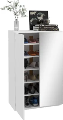 Produktbild von HOMCOM Schuhregal, Möbel mit Spiegel, Schuhschrank für 18 Paar Schuhe, mit 5 verstellbaren Einlegeböden, für Flur, 60 x 32 x 95 cm, weiß