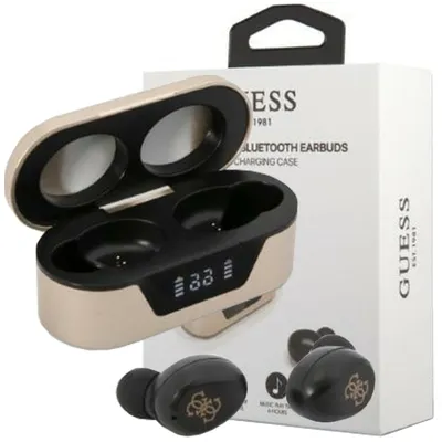 Obrázok produktu pre Kábel / bluetooth Stereo Kopfhörer TWS GUESS Digital BT5 Classic + Dokovacia stanica / zlatá (GUTWST31ED)