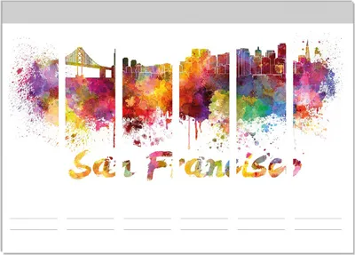 Produktbild von Wallario Ordnerrücken Sticker, selbstklebend für breite Ordner, 6 Stück, Motiv Städte als Aquarell - Skyline von San Francisco
