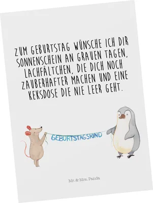 Produktbild von Mr. & Mrs. Panda Postkarte Maus Pinguin Geburtstag - Weiß - Geschenk, Ansichtskarten, Ansichtskarte, Postkarten, Geburtstage, Grußkarte, Happy Birthday, einzelkarte
