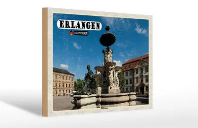 Produktbild von Holzschild Städte Erlangen Paulibrunnen Architektur 30x20cm