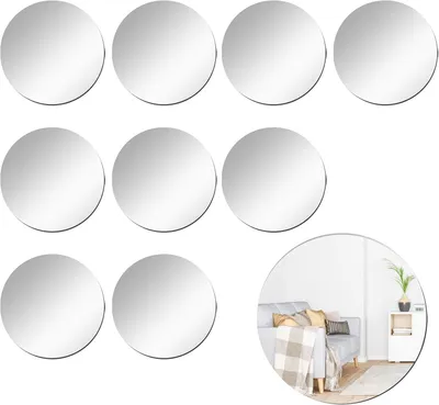 Immagine prodotto di Specchi adesivi - 10 pezzi - Acrilico - Rotondi - 10 cm - Piastrelle specchio adesive - Specchio da parete fai-da-te