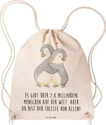 Produktbild von Mr. & Mrs. Panda Beutel Pinguine Kuscheln - Transparent - Geschenk, für Freundin, Liebesbeweis, wander rucksack, Sportbeutel, Valentinstag, Jahrestag, Gymbag, Frauen