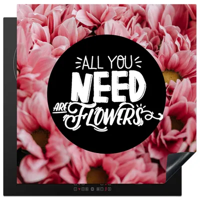 Produktbild von KitchenYeah© Herdabdeckplatte Alles, was du brauchst, sind Blumen" - Sprichwörter - Zitate , 78x78cm, Küche Deko, Glaskeramikkochfeld Herdabdeckung, Abdeckplatte fùr Kochfeld