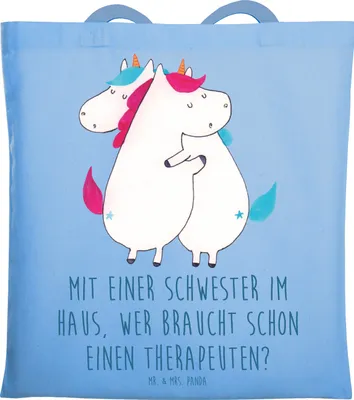 Produktbild von Mr. & Mrs. Panda Tragetasche Schwester Glück - Sky Blue - Geschenk, festivaltasche, Tote Bag, Geschwisterliebe, Jutebeutel, liebevoll, Familienmitglieder, handgemacht