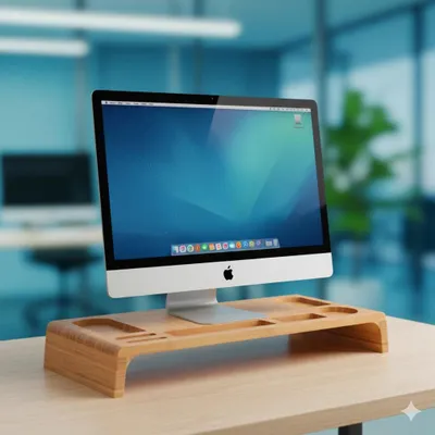 Zdjęcie produktu dla Stojak na monitor WENKO Home Creation z organizerem, wymiary: 50 × 30 × 8,5 cm, kolor: naturalny