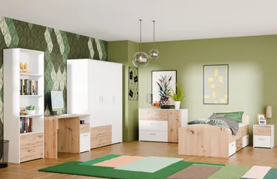 Produktbild von Jugendzimmer Culgoa in Weiß und Artisan Eiche 6 teiliges Kinderzimmer Komplett Set - Jugendzimmer Kinderzimmer Möbel Teenagerzimmer
