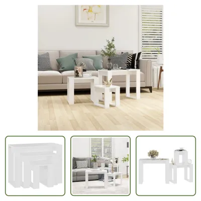 Immagine prodotto di The Living Store Set di 3 tavoli, materiale in legno bianco