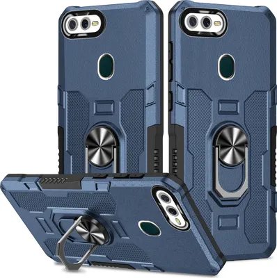 Produktbild von OPPO A7 Hülle, Dual Layer Robuste Rüstung Ringhalter Ständer Schutzhülle für OPPO A7/A5S/A12/A11K/F9 Blau